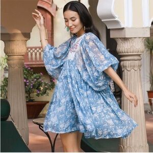 Daughters of India Jaya Cotton Juniper Floral Mini Dress Size Medium Oversized